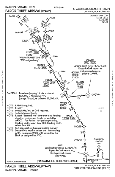 internazionale di Charlotte Charlotte, NC (KCLT): PARQR THREE (RNAV) (STAR)