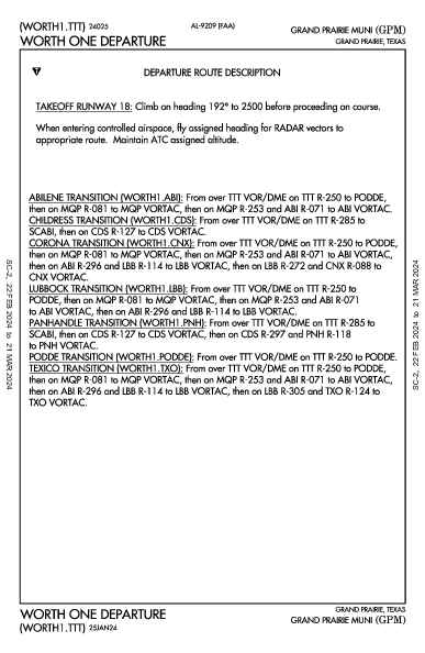 Grand Prairie Muni Grand Prairie, TX (KGPM): WORTH ONE (DP)