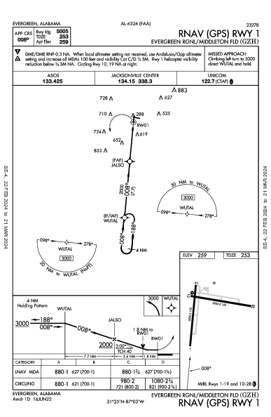Evergreen Rgnl/Middleton Fld Evergreen, AL (KGZH): RNAV (GPS) RWY 01 (IAP)