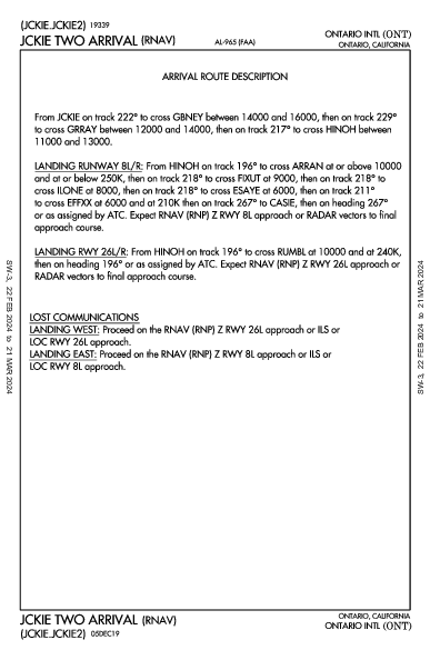 Int'l di Ontario Ontario, CA (KONT): JCKIE TWO (RNAV) (STAR)
