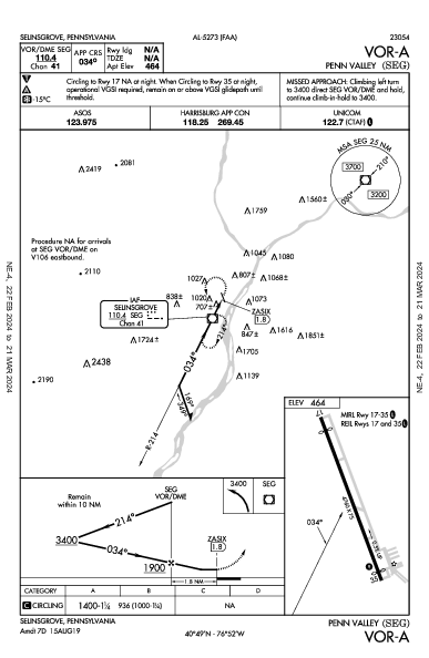 Penn Valley Selinsgrove, PA (KSEG): VOR-A (IAP)