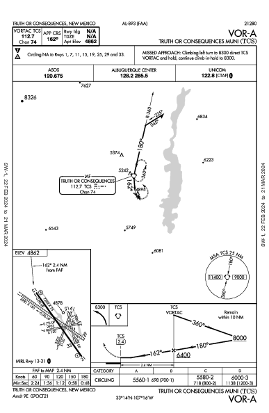 Truth Or Consequences Muni Truth Or Consequences, NM (KTCS): VOR-A (IAP)